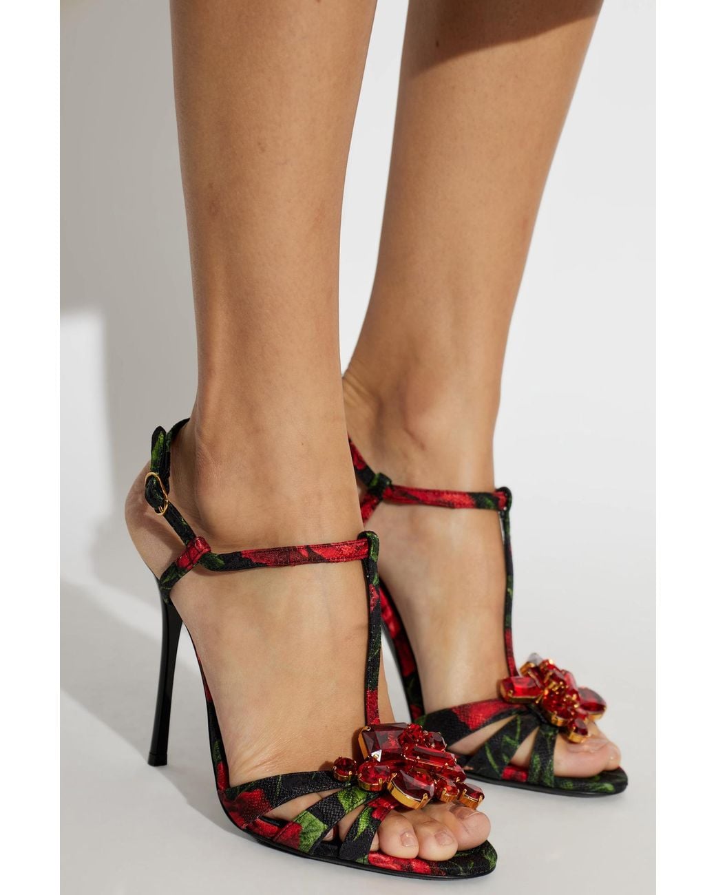 Dolce & Gabbana Black Heeled Sandals With A Floral Motif