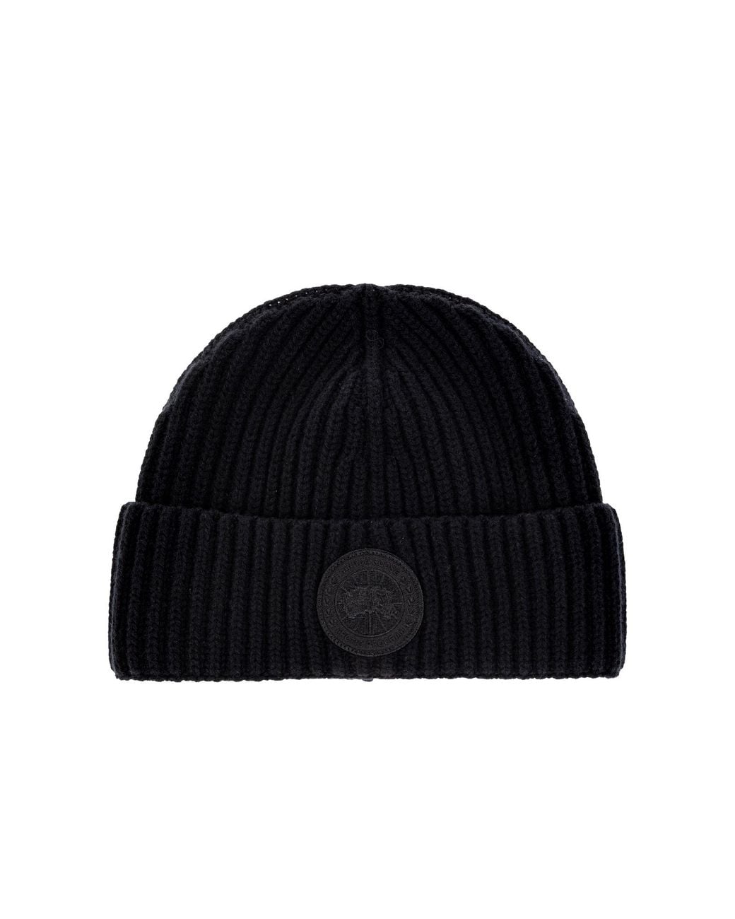 Canada Goose Black Wool Beanie With Logo Patch