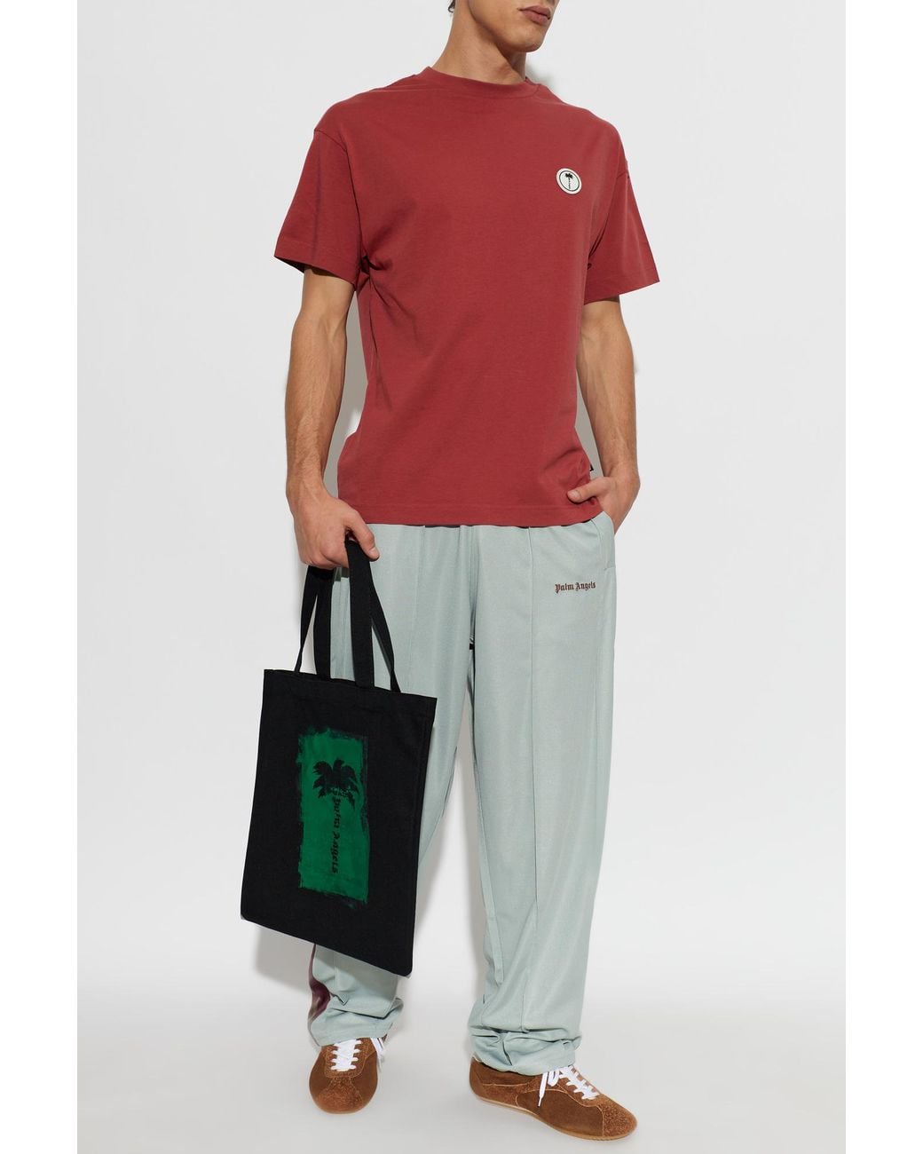 Palm Angels Red T-Shirt With Logo Patch for men