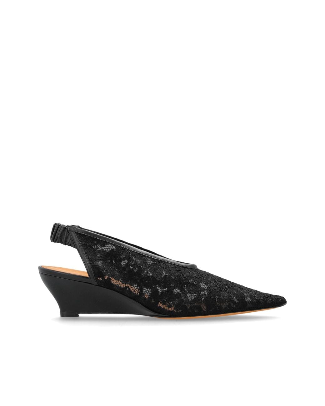 Odissi Black Lace Wedge Shoes