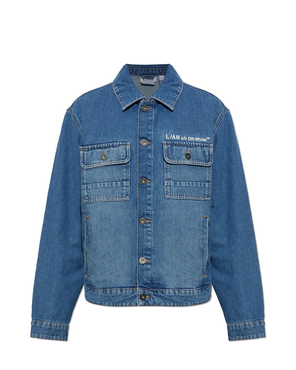 LAB C.O. OFF WHITE Blue Ab C/O Off- Denim Jacket With Printed Logo for men