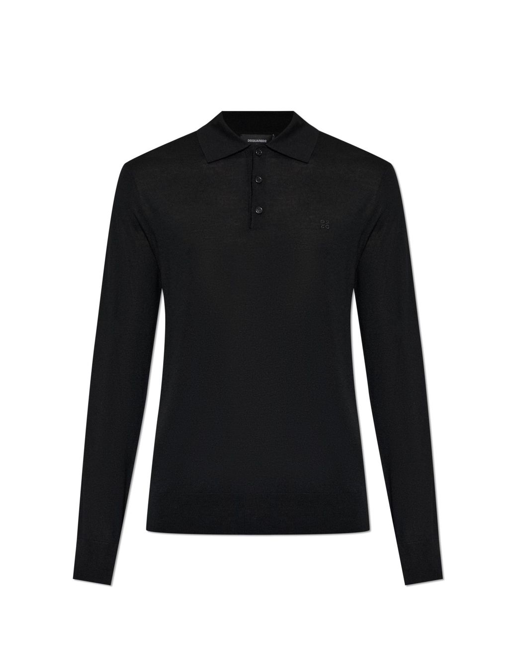 DSquared² Black Wool Polo Shirt With Embroidered Logo for men