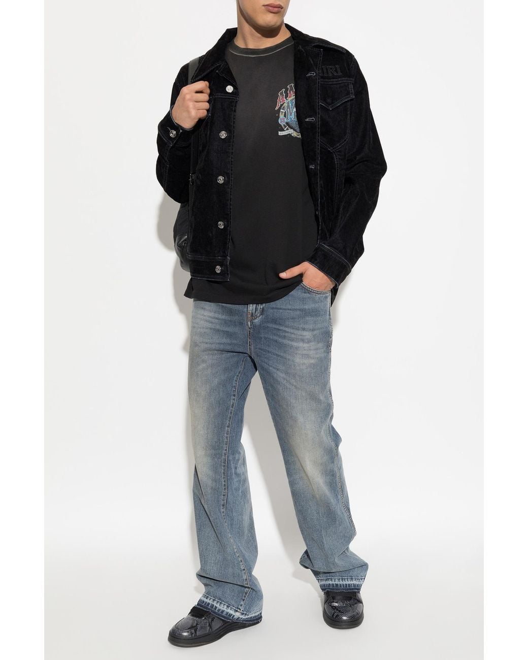 Amiri Black T-Shirt With Print And Shimmering Crystals for men