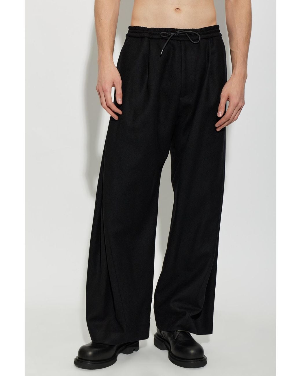Juun.J Black Wide-Leg Wool Trousers for men