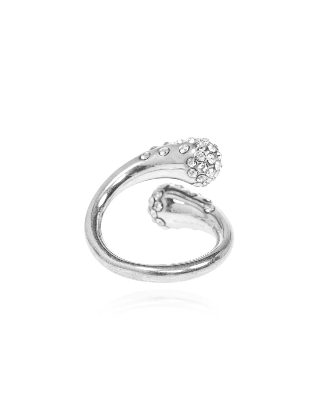 Jimmy Choo White Brass Ring With Crystals