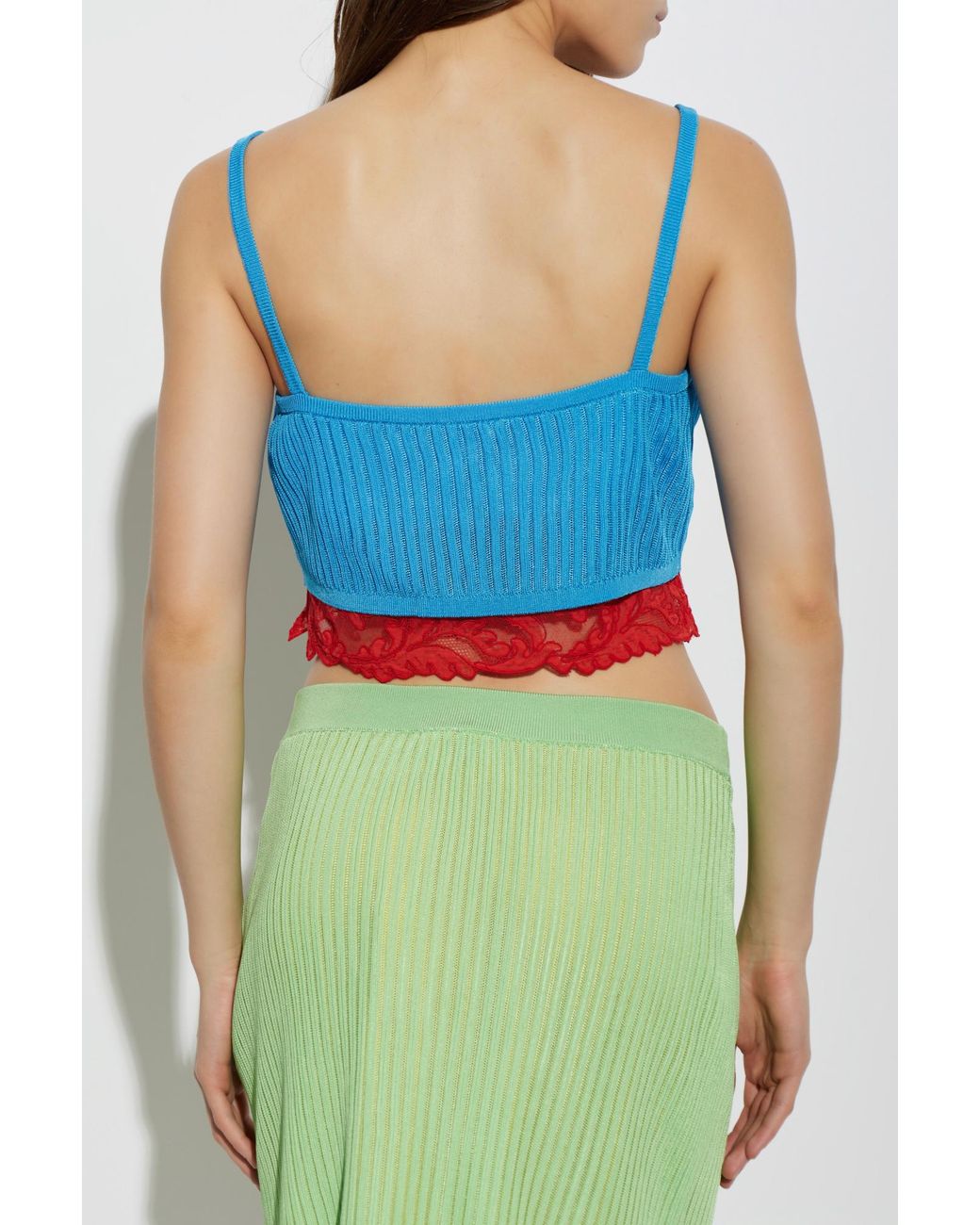 Versace Blue Short Top With Lace Trim