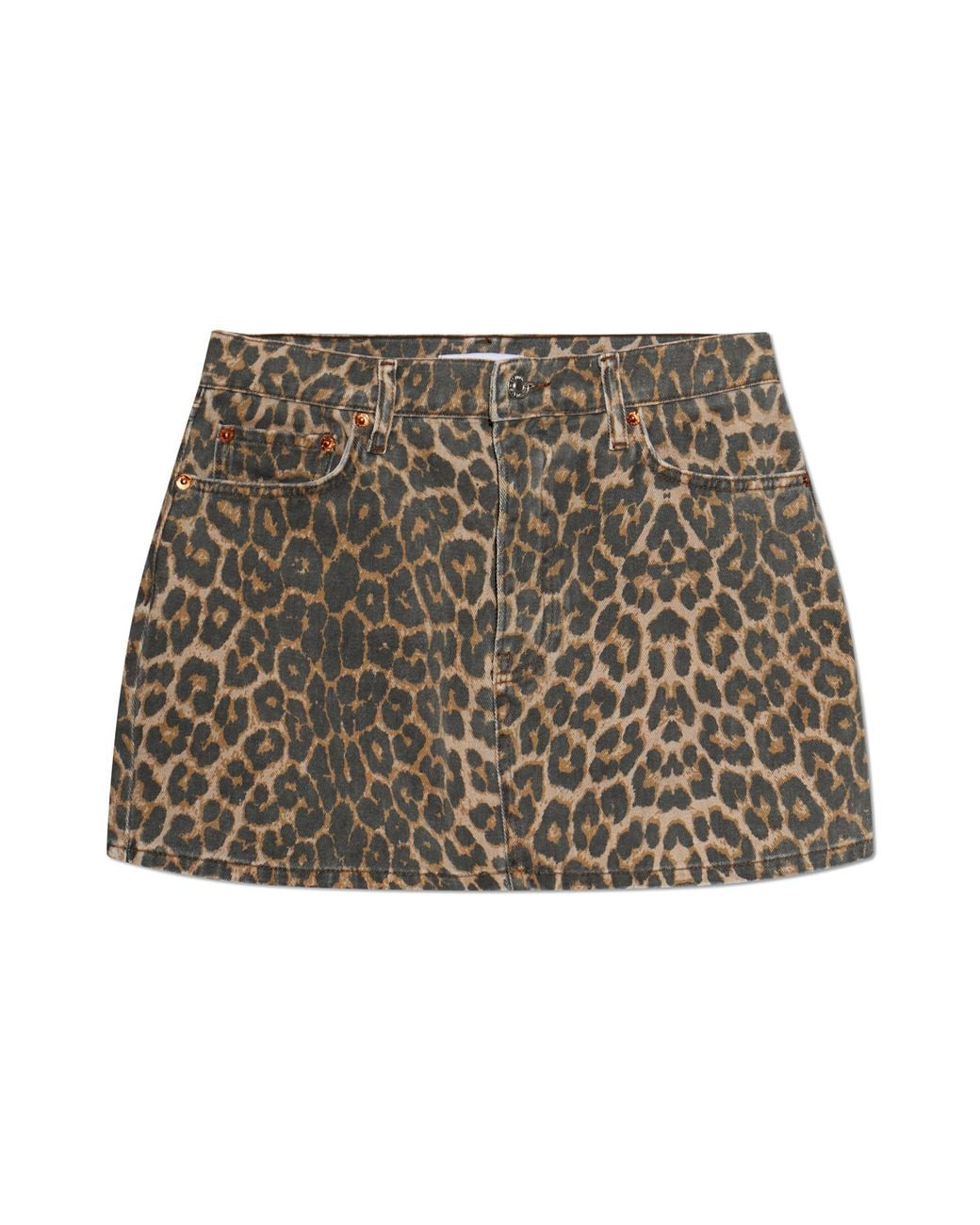 Re/done Brown Denim Skirt With Animal Print