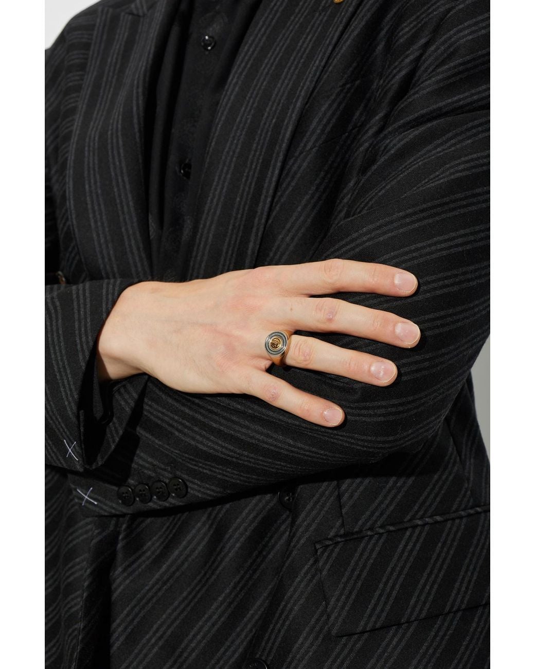 Versace White Signet Ring With Medusa Head for men