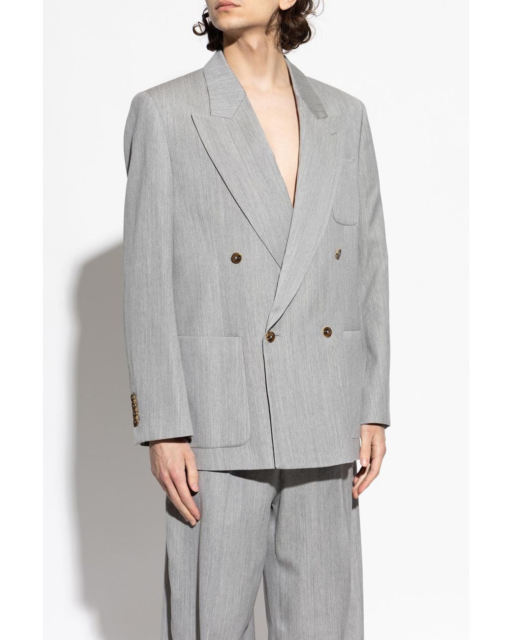Amiri Gray Double-Breasted Blazer for men
