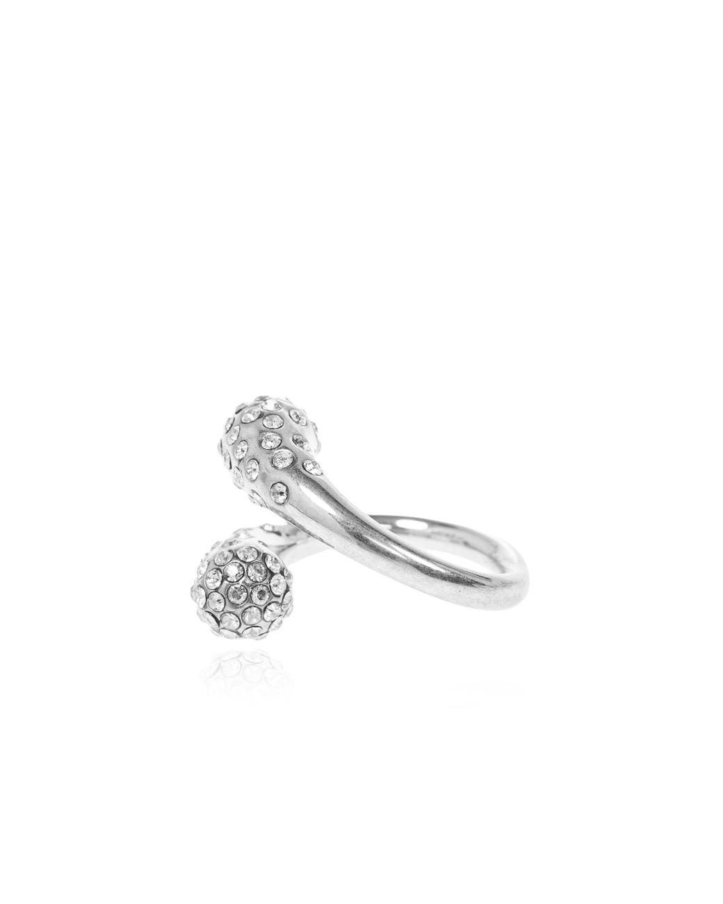 Jimmy Choo White Brass Ring With Crystals