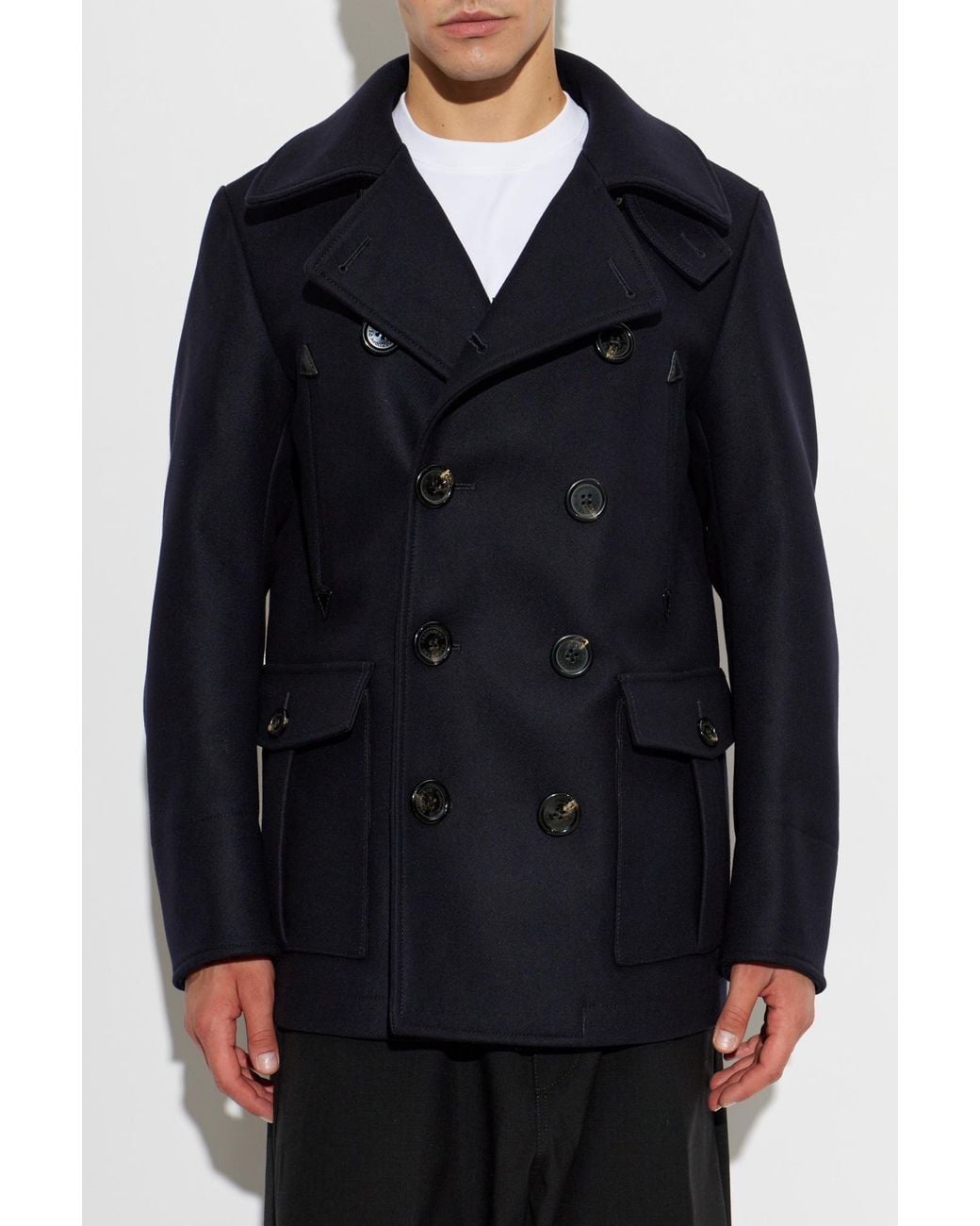 DSquared² Blue Short Double-Breasted Coat for men