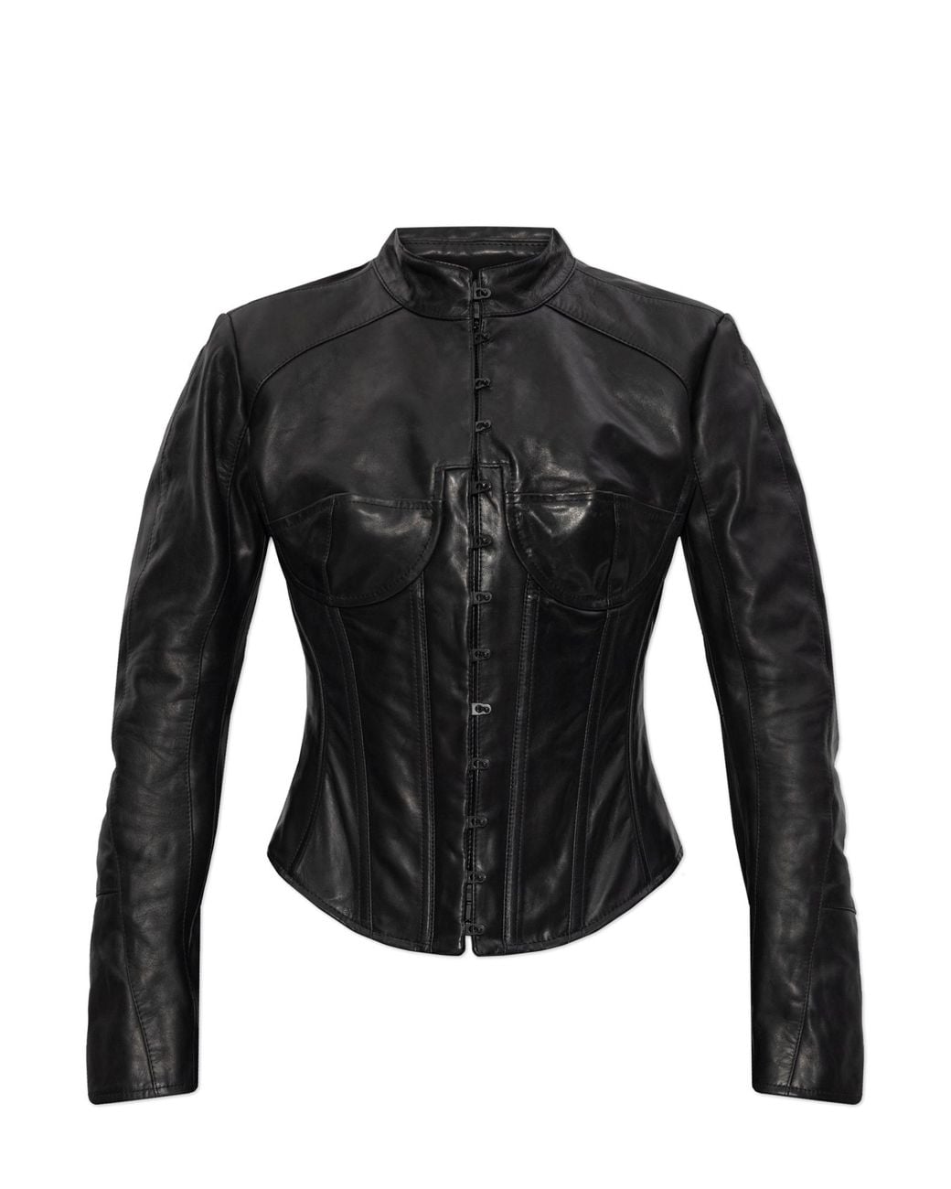 Balenciaga Black Leather Jacket With Stand-Up Collar