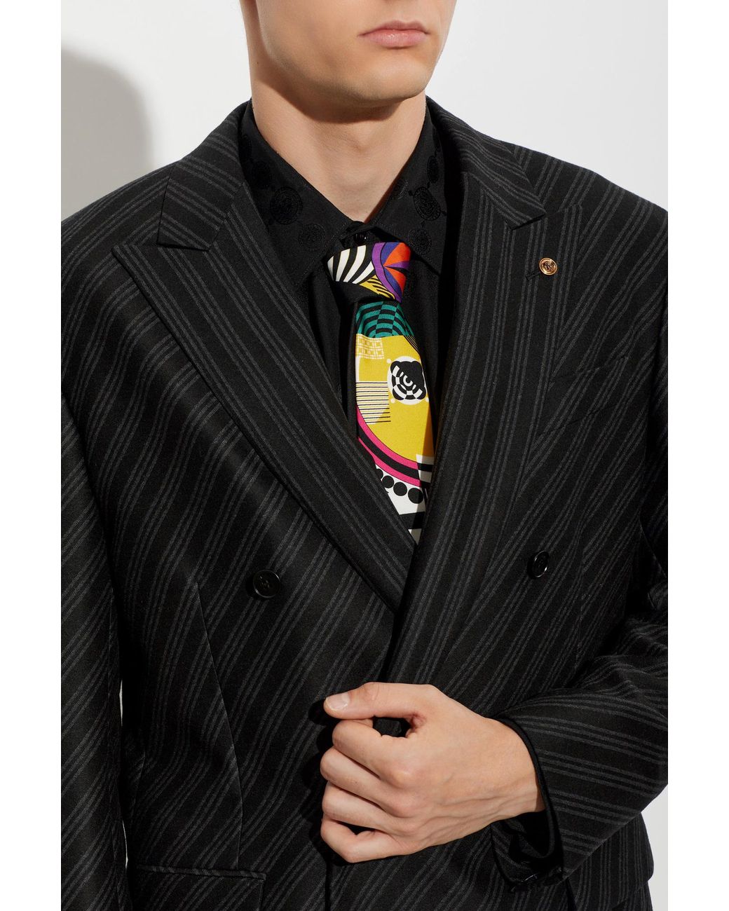 Versace Black Silk Tie With "Teatro" Print for men