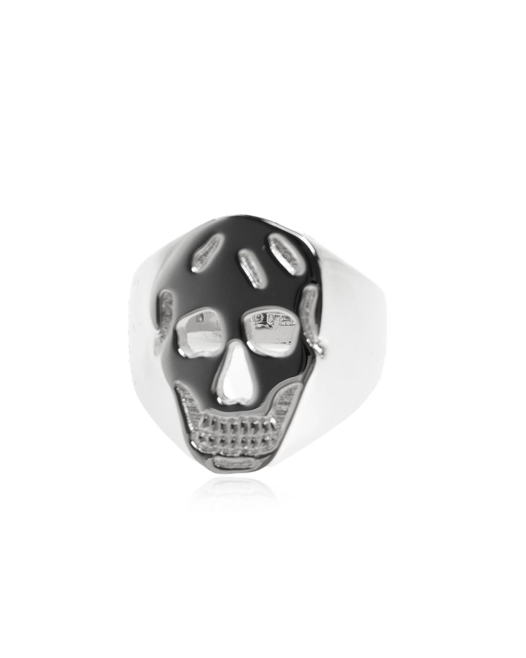 McQueen Black Signet Ring With A Distinctive Skull Motif for men