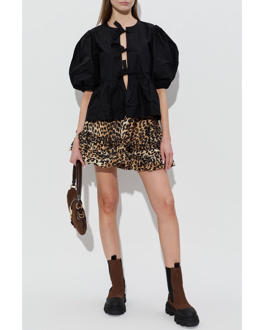 Ganni Brown Ruffled Skirt