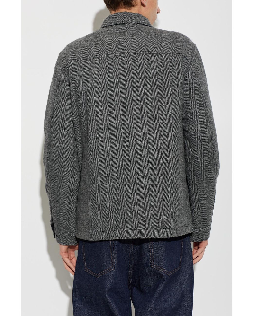 Woolrich Blue Herringbone Down Jacket for men