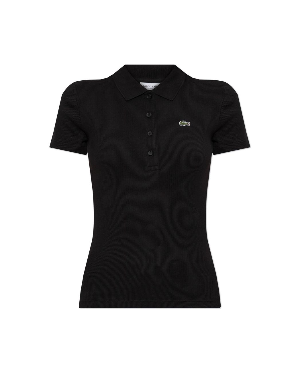 Lacoste Black Ribbed Polo With Logo Patch