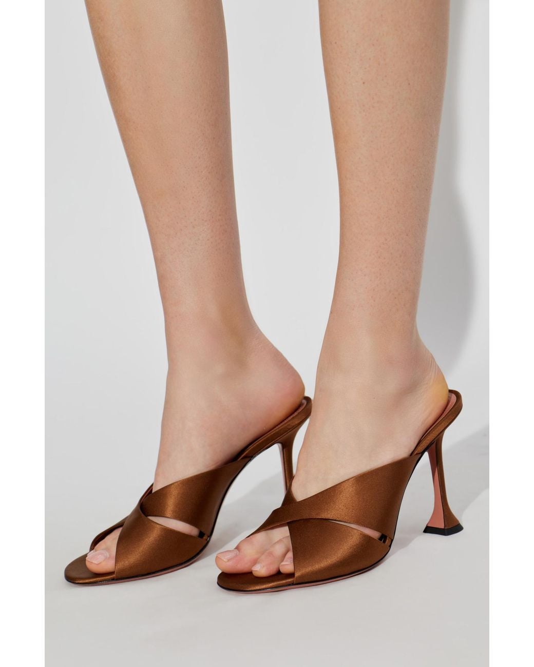 AMINA MUADDI Brown Satin Heeled Mules 'Salma'