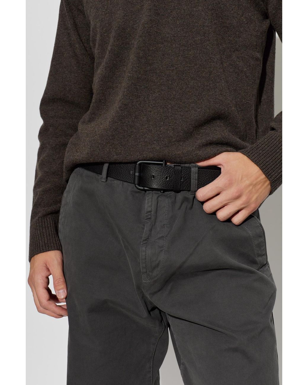 Stone Island Black Leather Belt for men