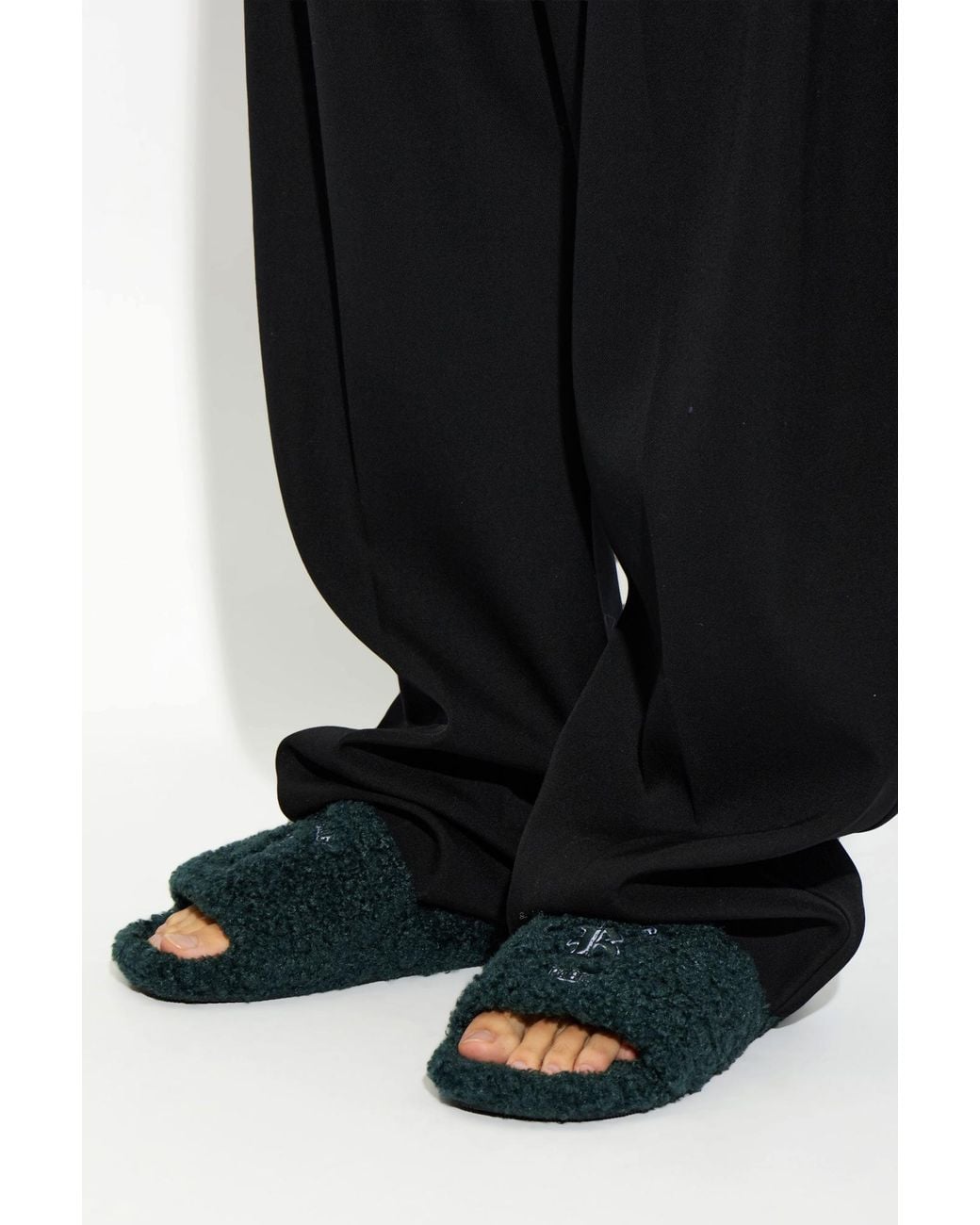 Balenciaga Black Faux Fur Slide Sandals for men