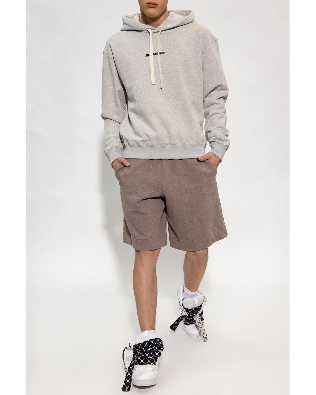 Jil Sander Gray Logo-Printed Hoodie for men