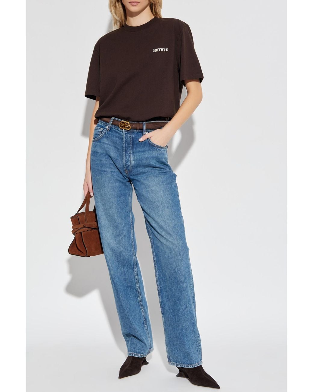 ROTATE BIRGER CHRISTENSEN Brown T-Shirt With Embroidered Logo