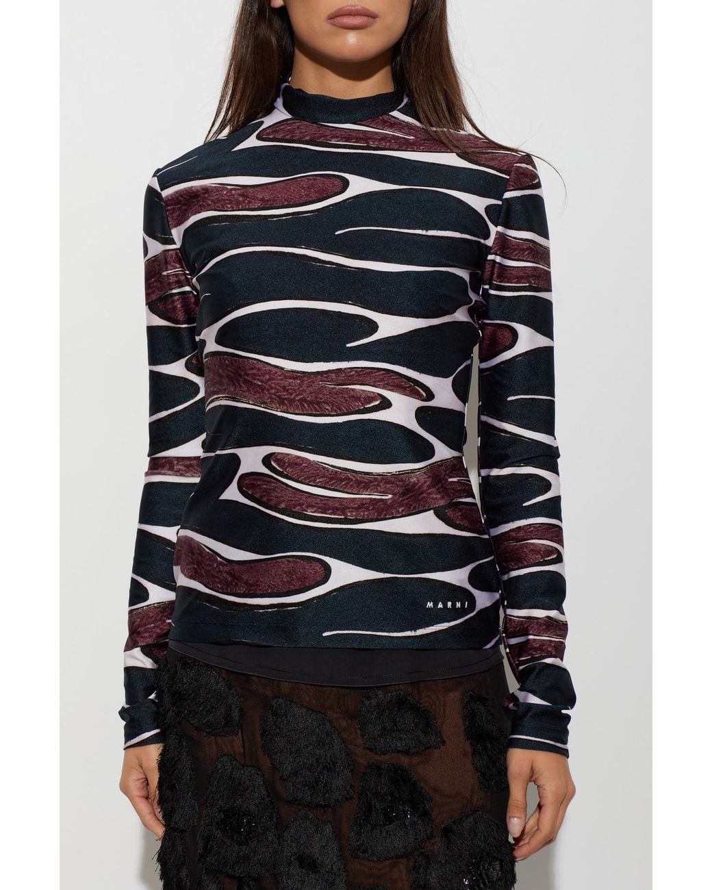 Marni Black Patterned Turtleneck Top
