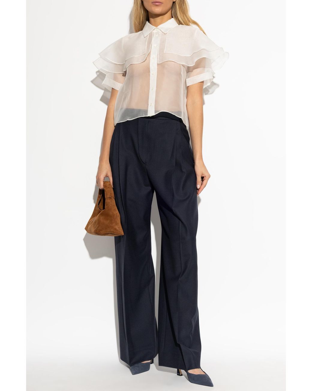 FRAME White Silk Top With Ruffles