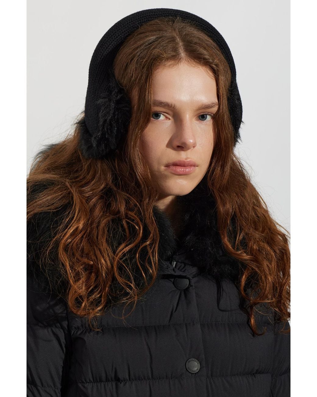 Moncler Black Wool Earmuffs With A Logo Patch