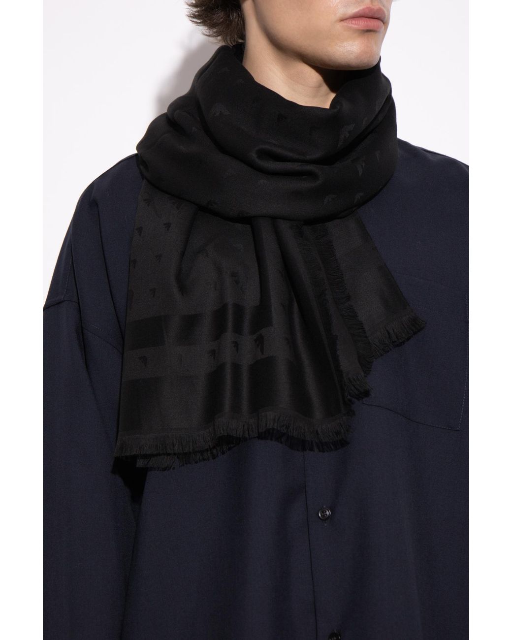 Emporio Armani Black Scarf With Logo for men
