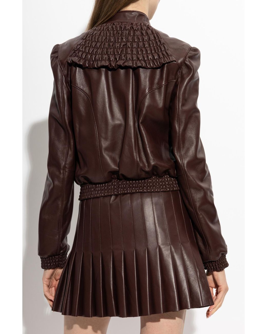 McQueen Red Leather Jacket With Stand-Up Collar