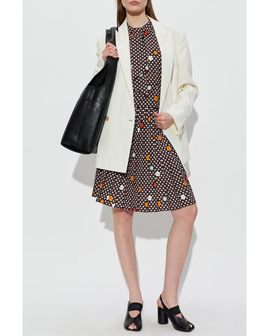 MM6 by Maison Margiela White Pleated Skirt With Floral Motif