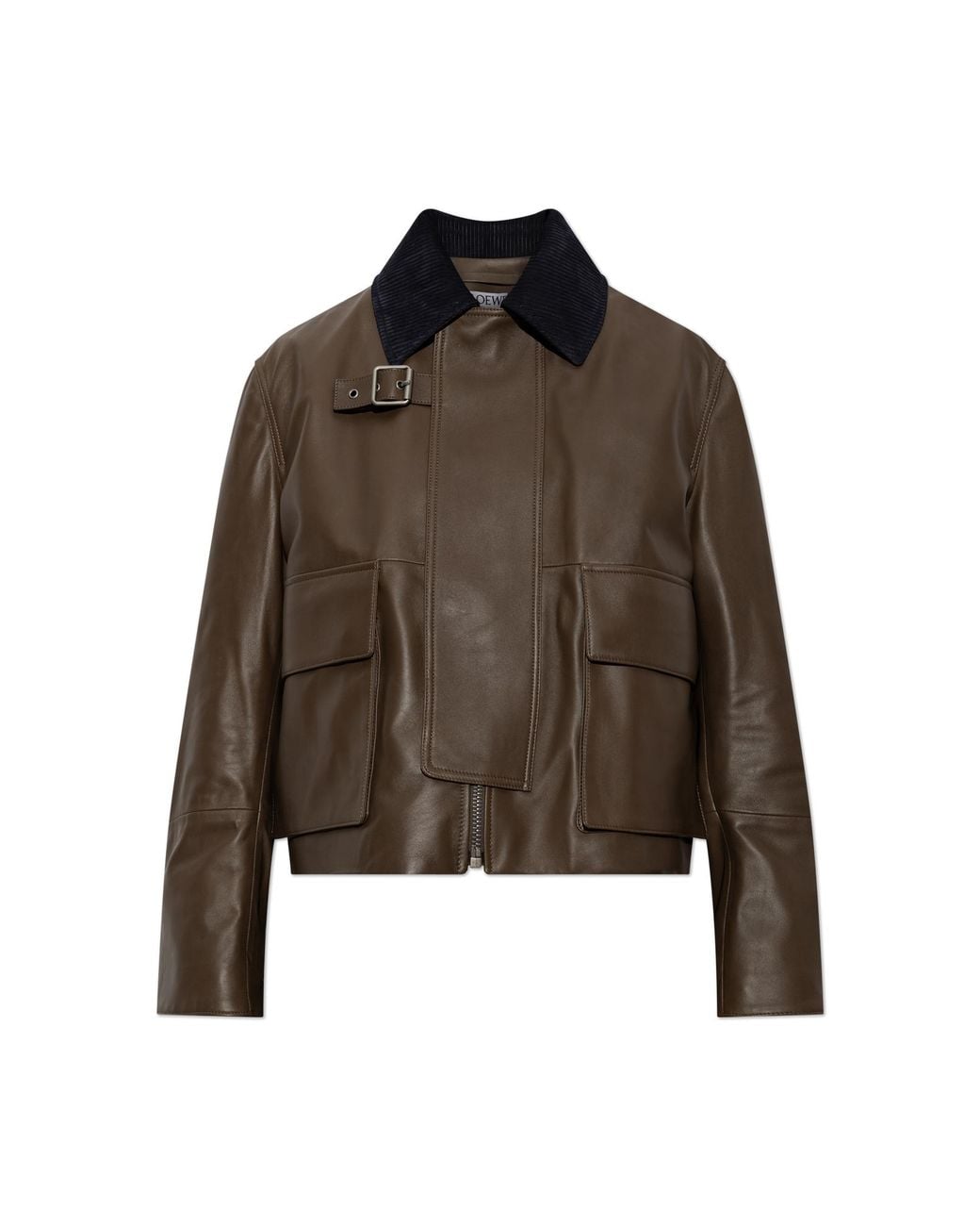 Loewe Brown Leather Jacket With Corduroy Collar