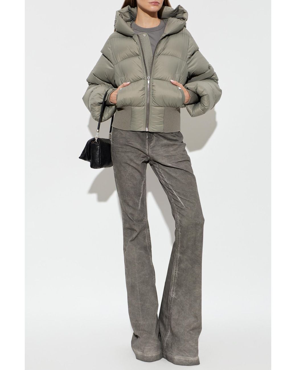 Rick Owens Gray Puffer Jacket With Hood