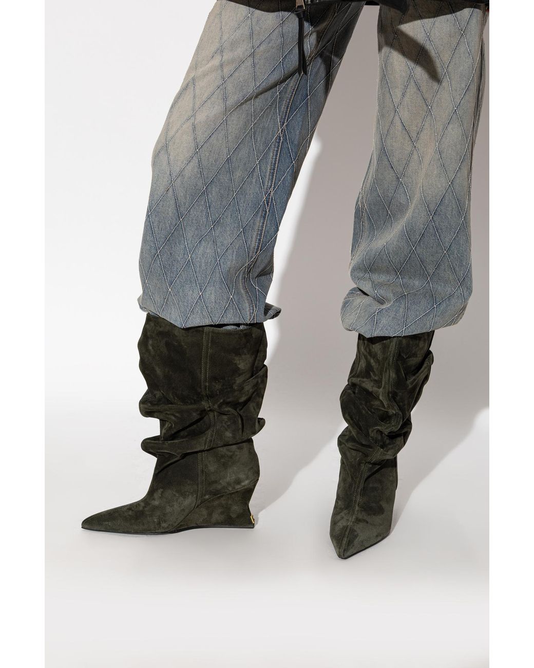 Balmain Black Suede Wedge Ankle Boots
