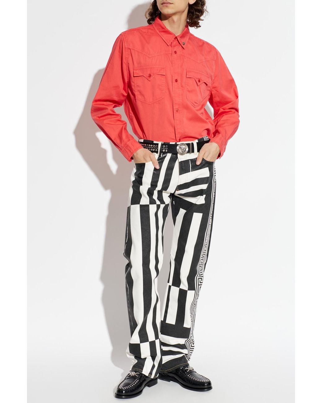 Versace Red Jeans With Stripe Pattern for men