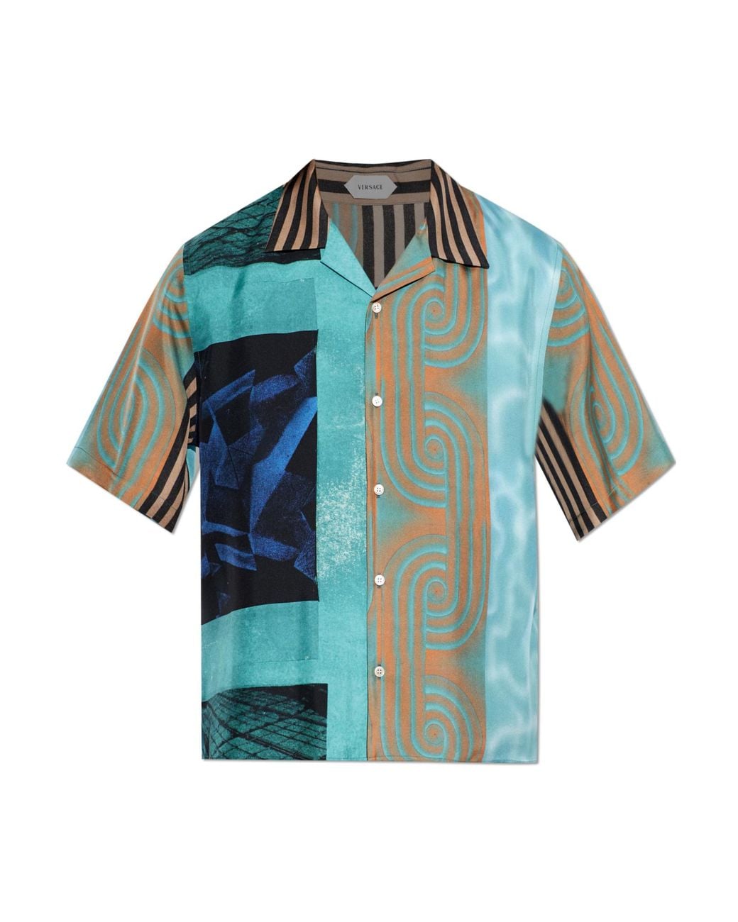 Versace Blue Silk Short-Sleeve Shirt for men