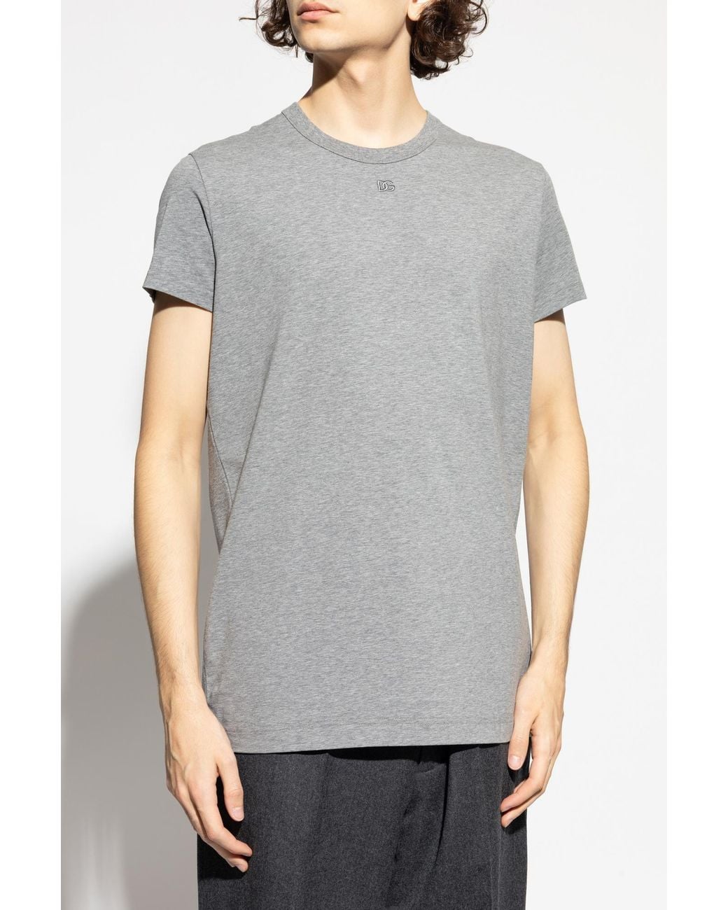 Dolce & Gabbana Gray T-Shirt With Embroidered Logo for men