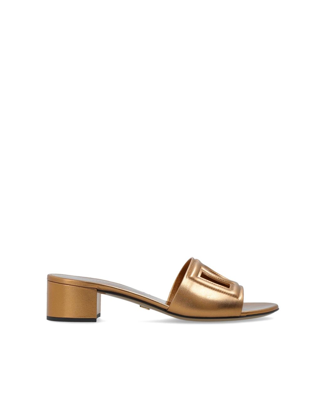 Dolce & Gabbana Metallic Heeled Slides With Logo
