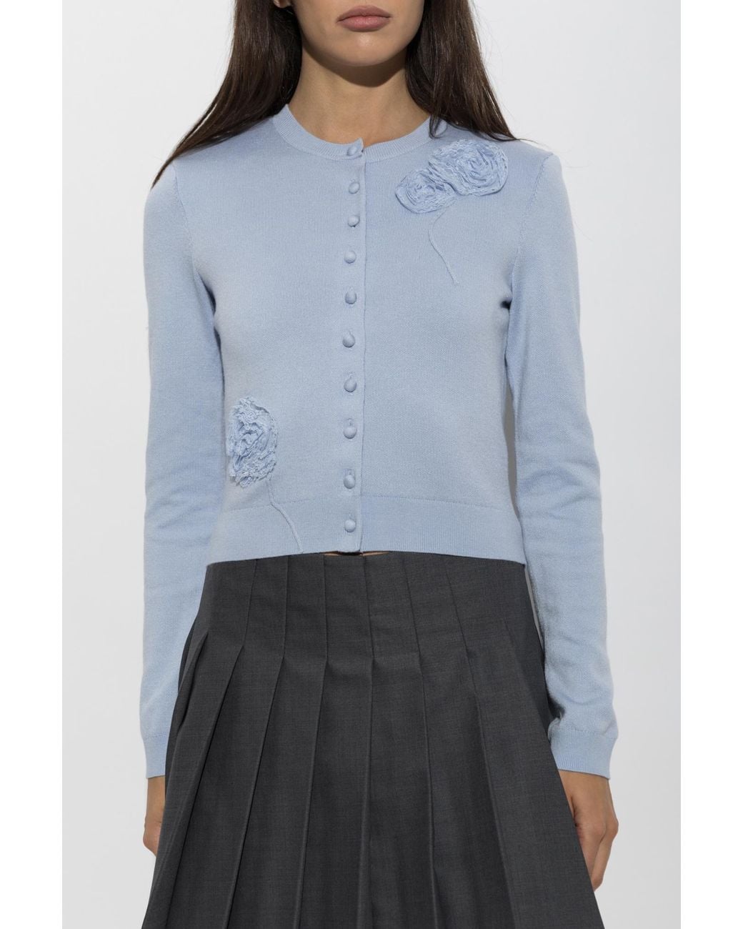 Self-Portrait Blue Cardigan With Lace Appliqués