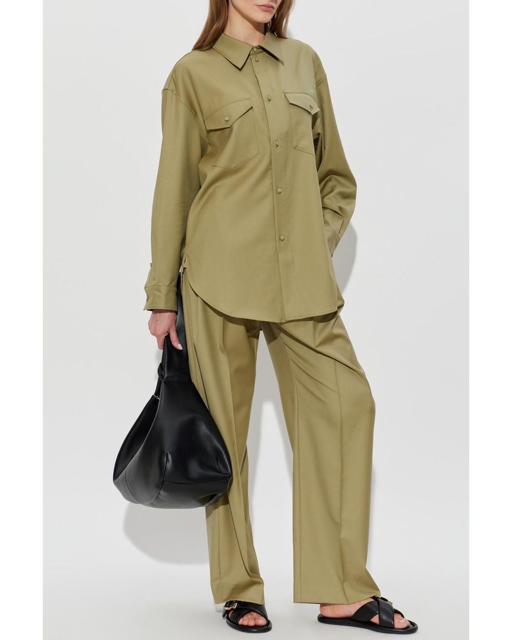 KENZO Green Wool Shirt With Embroidered Logo