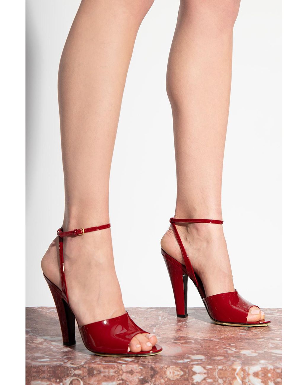 Saint Laurent 'scandale' Heeled Sandals in Red | Lyst