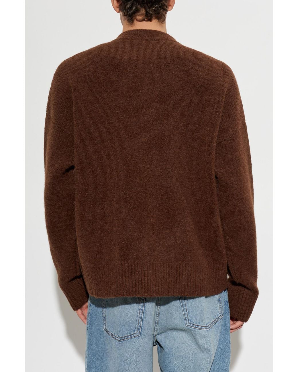 AMI Brown Wool Cardigan With Logo for men