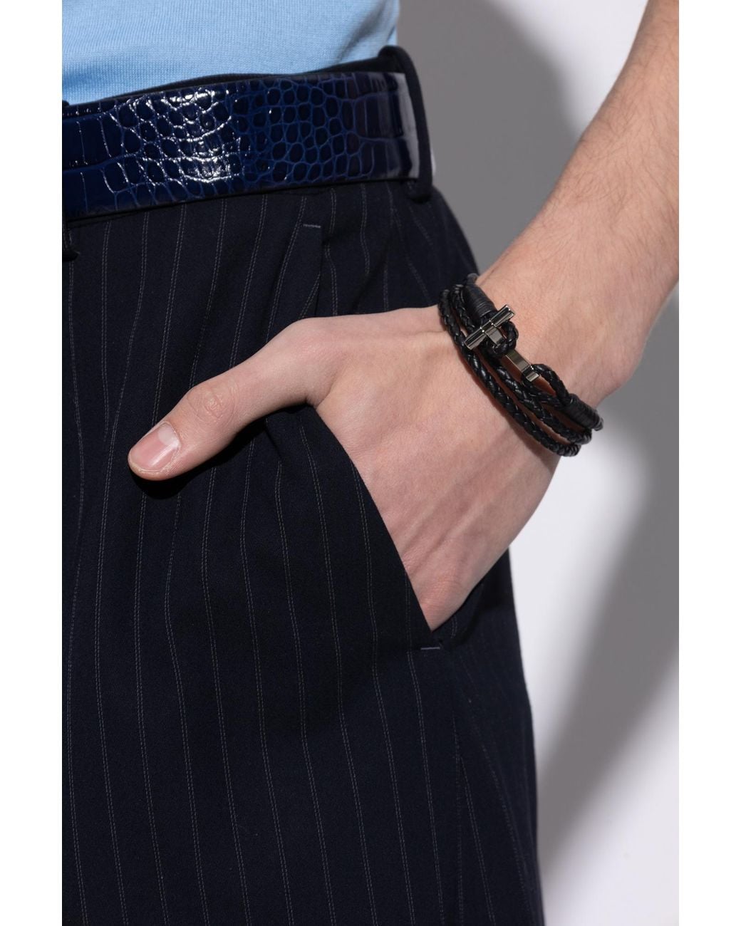 Tom Ford Black Leather Bracelet for men
