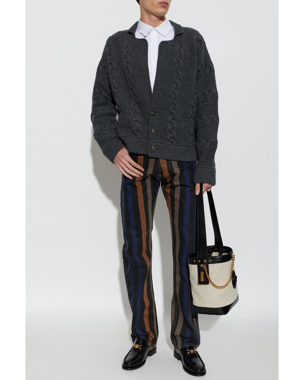 Versace Gray Decoratively-Knitted Cardigan for men