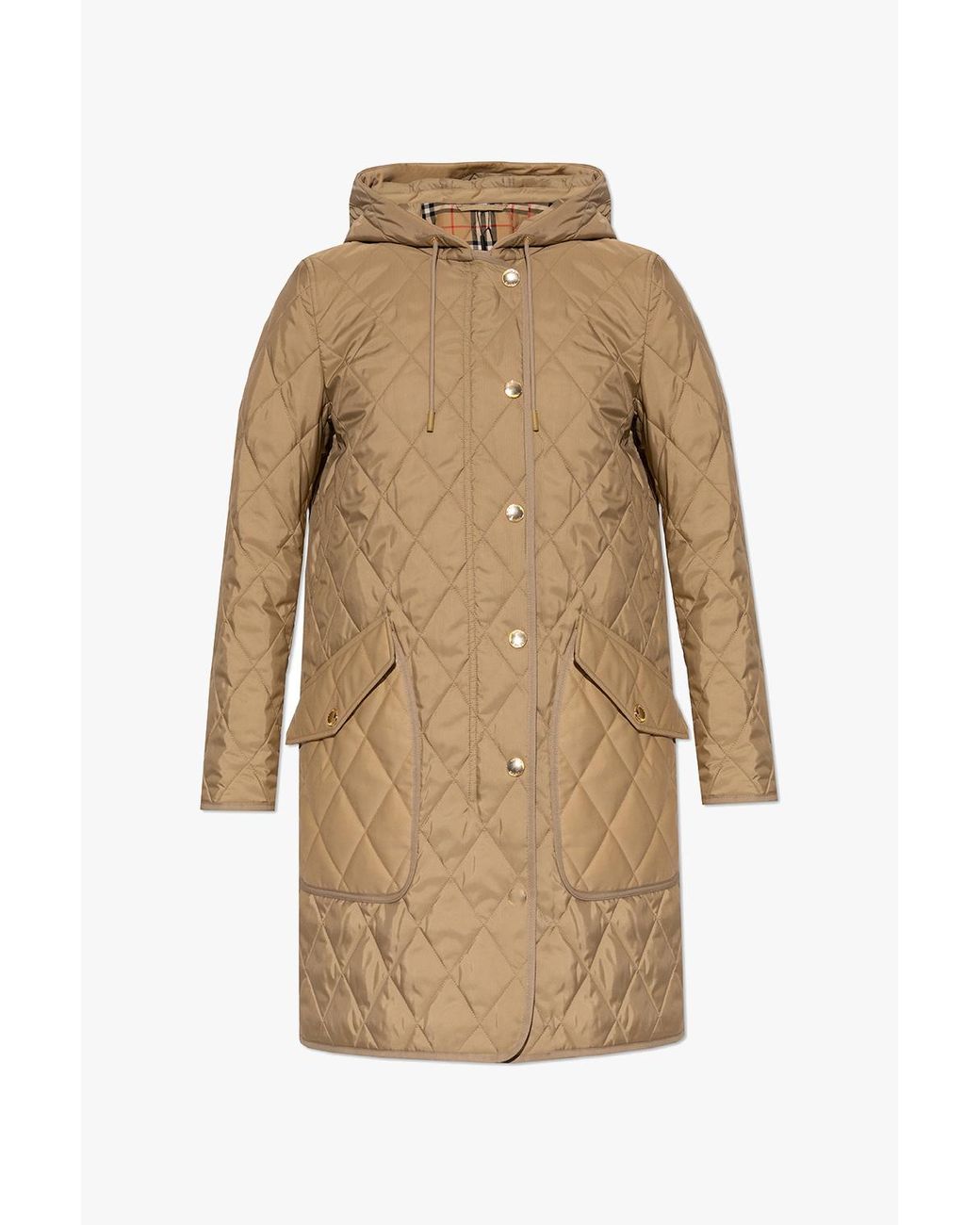Burberry 'roxby' Quilted Coat With Hood in Natural | Lyst UK