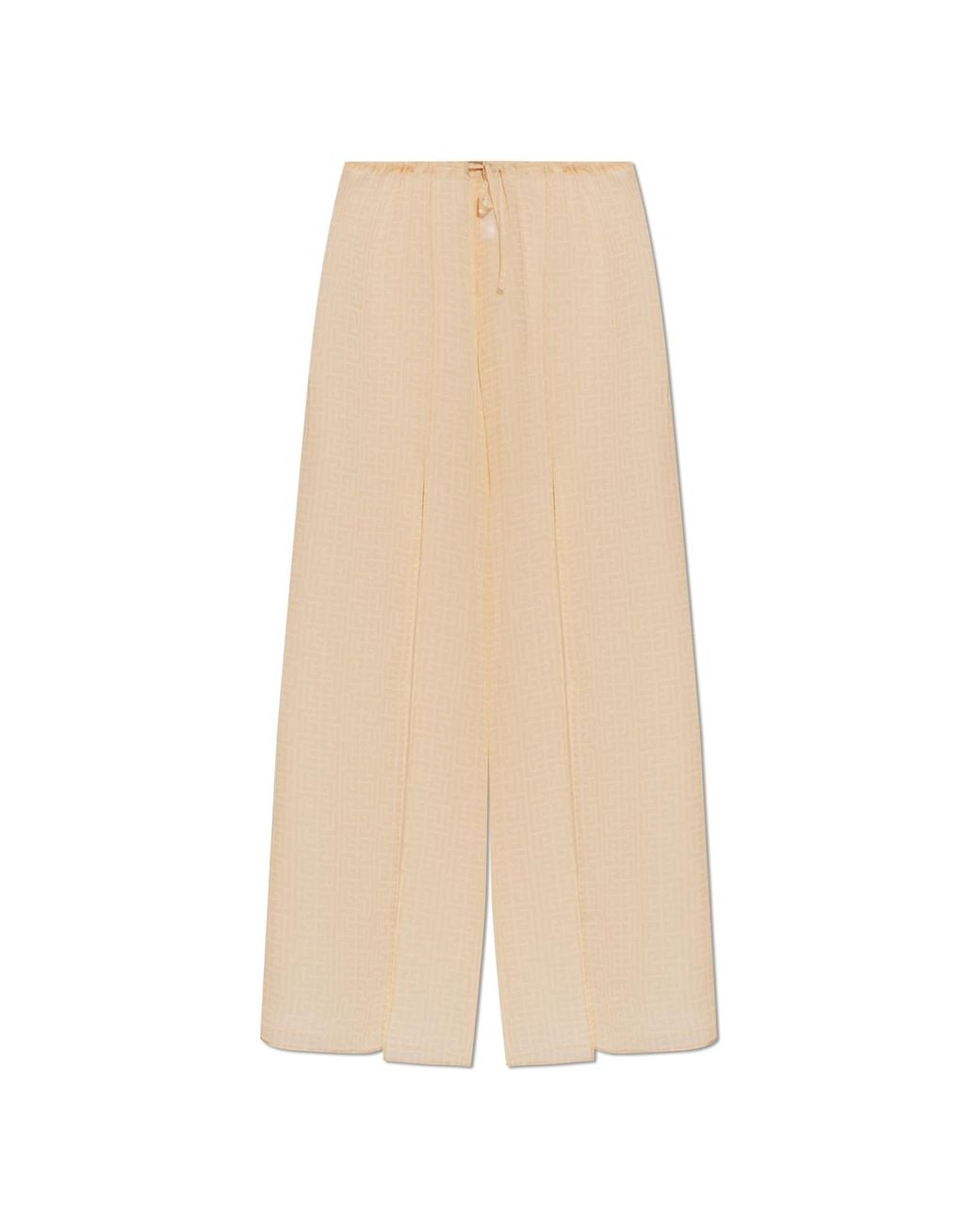 Balmain Natural Silk Beach Trousers With Monogram