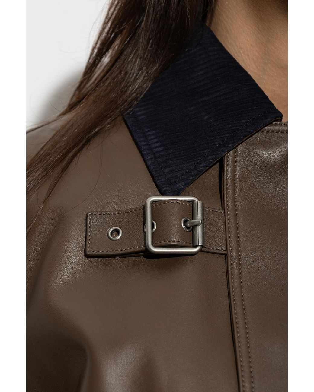 Loewe Brown Leather Jacket With Corduroy Collar
