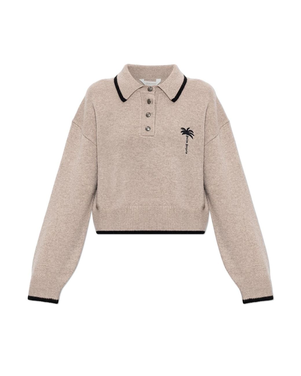 Palm Angels Natural Wool Polo Sweater With Long Sleeves
