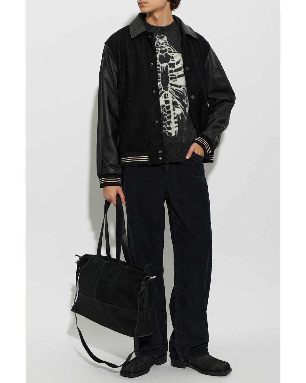 AllSaints Black Corduroy Trousers 'Lenny' for men